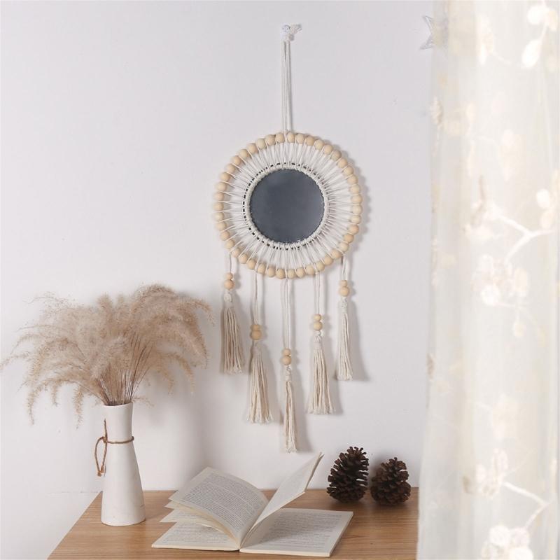 Large Macrames Round Mirrorr Decorative Mirrorr Living Room Bohemian Tapestry Mirrorr Wall Hanging for Home Decor