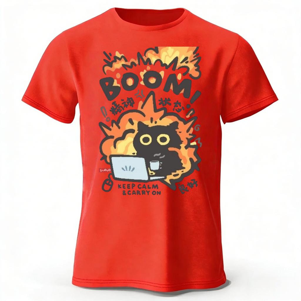 Angry Cat At Work Pure Cotton Tshirt for Men Street Casual Sports Short Sleeved Shirt Women Fashionable Comfortable Casual Top