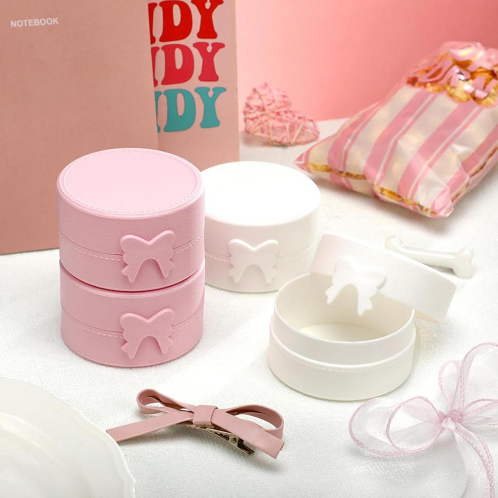 1Pc  Cute  Bow Round Storage Box Kawaii Girls Jewelry Hairpins Dustproof Box Travel Portable Small Sundries Organizer