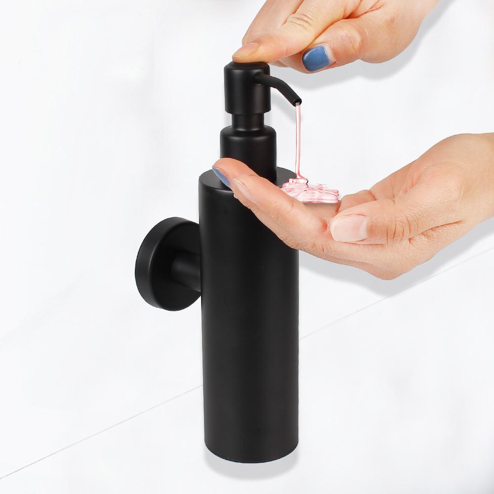 Stainless Steel Soap and Lotion Dispenser Tower Shampoo Dispensers Bathroom Accessories Black Pump Bottle Wall Mounted
