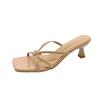 Fashion Female Shoes Slippers Soft Thin Heels Cross-Tied Luxury Slides Square Toe Heeled Mules Rubber Flip Flops 2025 Comfort Designer H