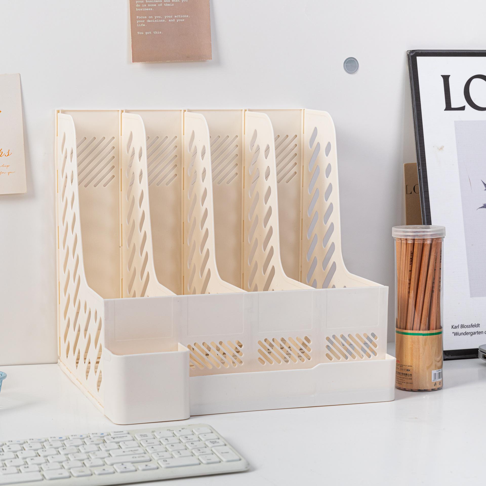 

Утолщенная рамка для файлов с подставкой для ручек, настольный органайзер для файлов для офиса, полки, четыре колонки, направляющая для файлов