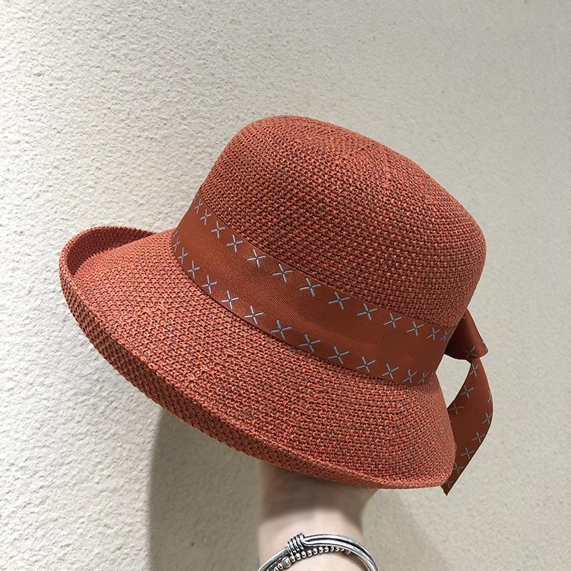 Designer Linen Breathable Fisherman Hat Women's Fashion Bow Basin Hat Holiday Sun Protection Small Rim Fisherman Hat