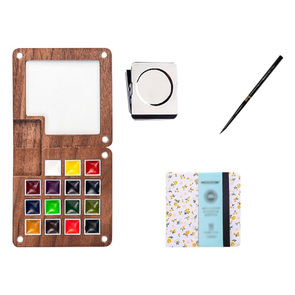 8/15 Colors Portable Travel Gouache Palette Set Mini Walnut Paint Box Artist Gouache Paint Palette Sketchbook Art Supplies