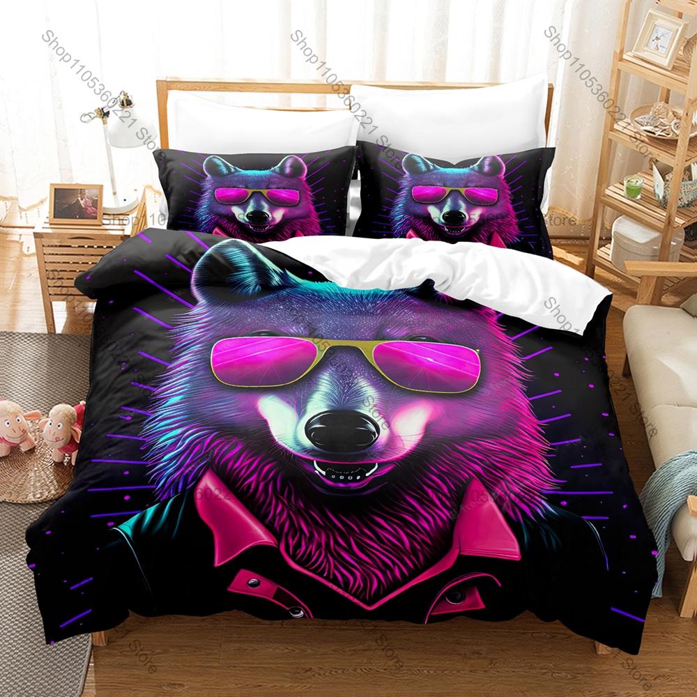 Wolf Majestic Howling Wild Forest Beast Vintage Wildlife Animal Art Bedding Set Duvet Cover + 2 Pillowcases Animal Fan Bedroom