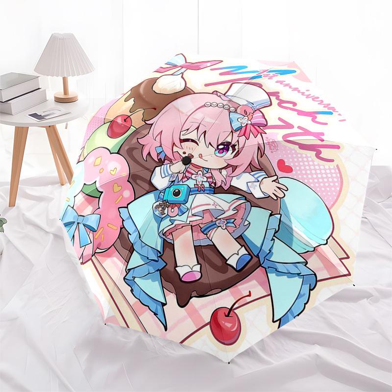 1pc March 7th Anniversary Outdoor Umbrella - Cute Anime Girl Design, Automatic Opening & Closing, Portable Tri-Fold Design, 8-Rib Iron Frame, Per