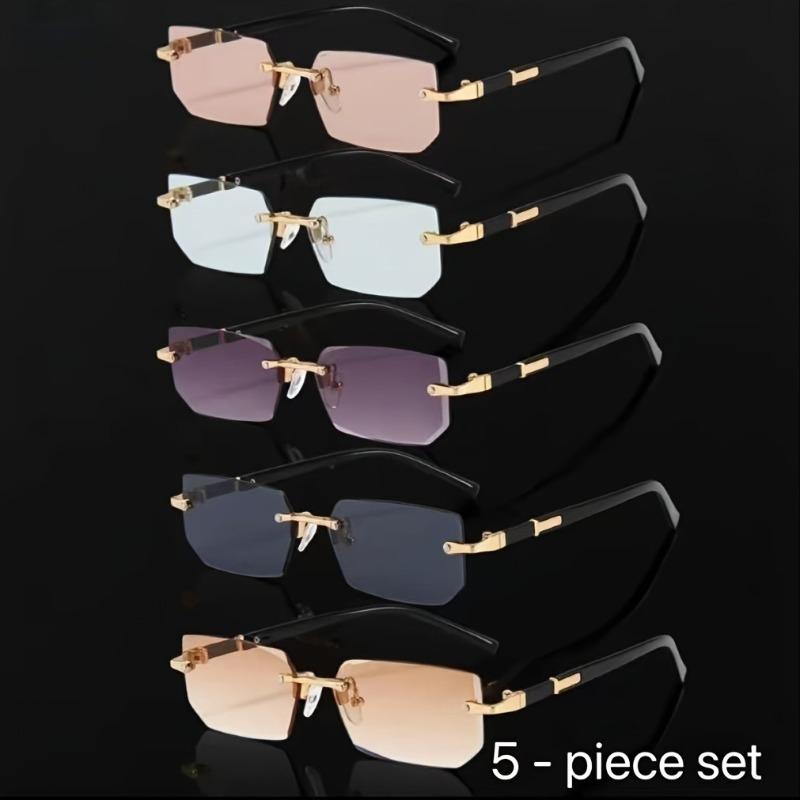 5pcs Unframed Metal Fashion Glasses for Men Women Classic Retro Trendy Party Casual Street Style Pography Eyewear
