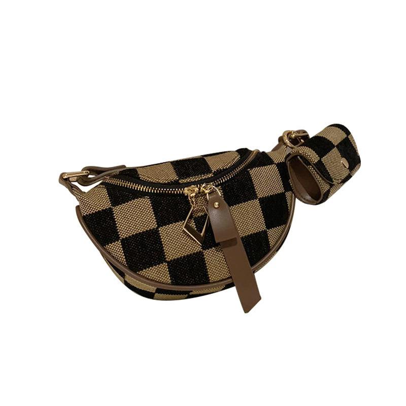 

Women s Plaid Fanny Pack with Headphone Pocket, PU Leather Zipper Bum Bag, Casual Versatile Waist Bag for Daily Commute