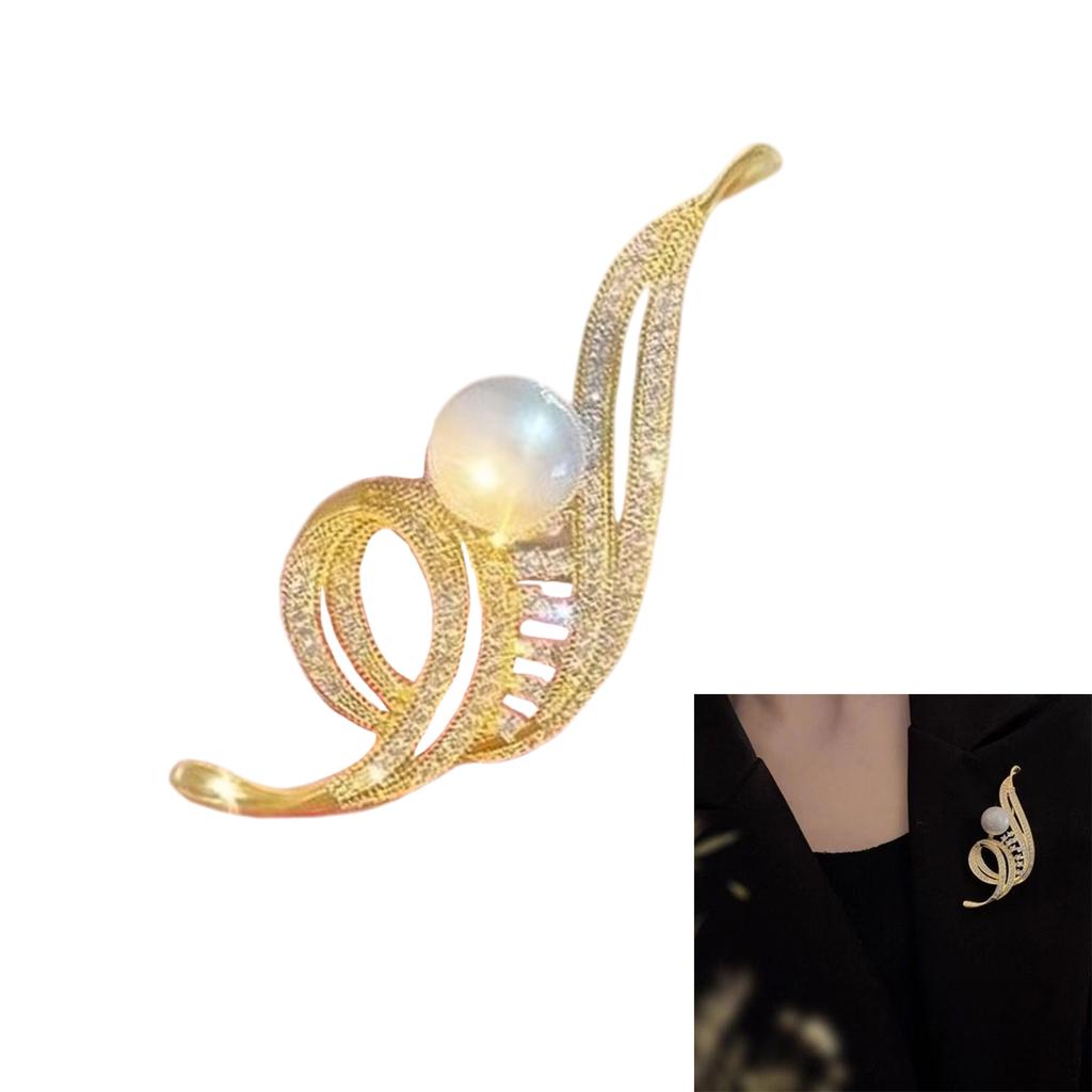 Elegant Women's Musical Note Breastpin with Rhinestones Pearls Alloy Brooch Pin Clothes Accessory for Party or Wedding