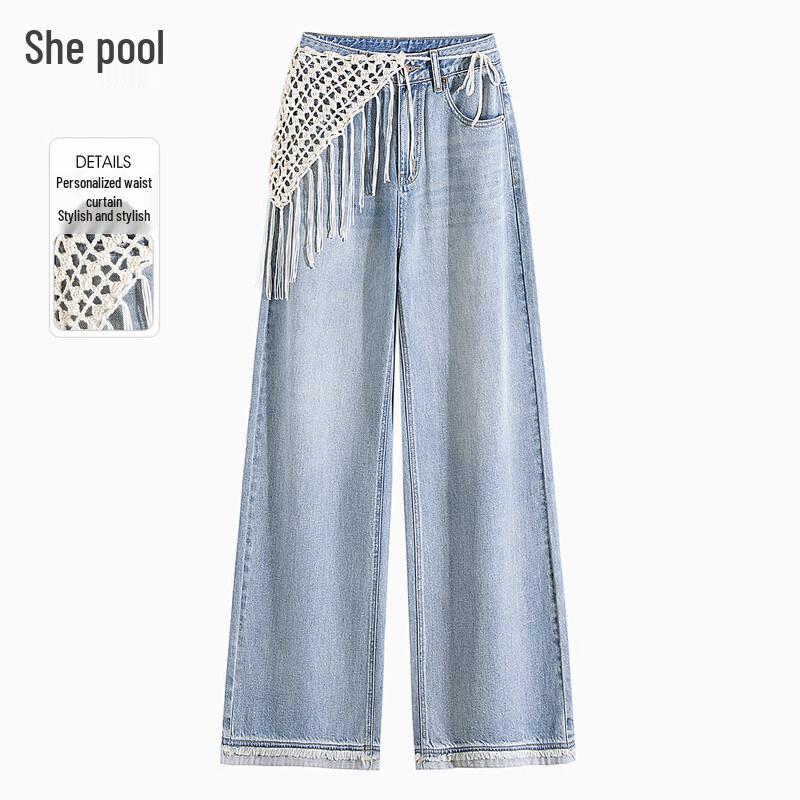 Lace-Trim Wide-Leg Denim Pants for Women XL