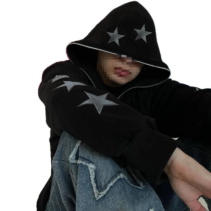 European and American autumn embroidered star print loose men's and women's trendy hoodie