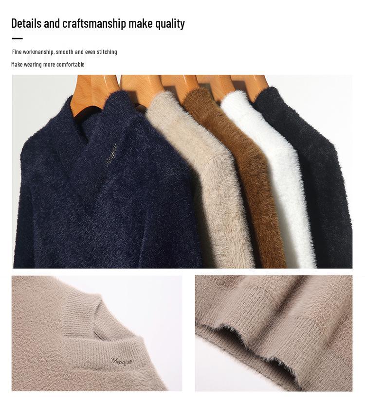 Men's Autumn/Winter V-Neck Imitation Mink Velvet Sweater - Soft, Warm, and Stylish Knitwear