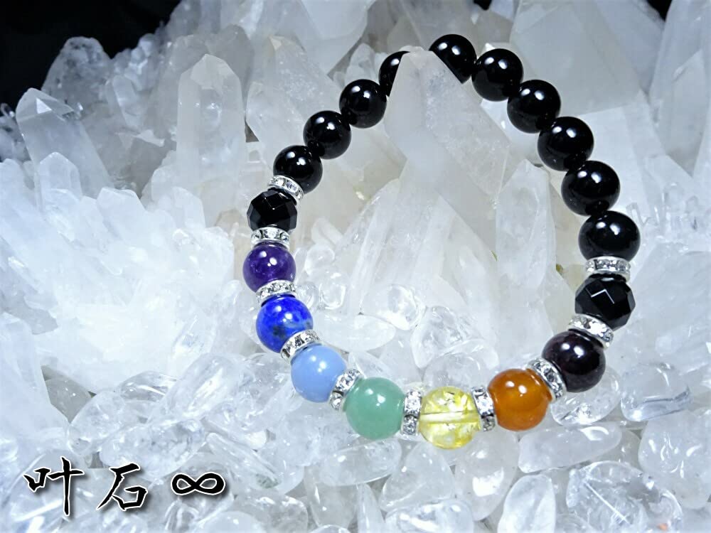Leaf Stone Seven Your Seven Chakras and Bring Good Lapis Onyx Stone Bracelet for Natural Size M [Evil-Averting Colors] [Open Fortune!] Garnet,