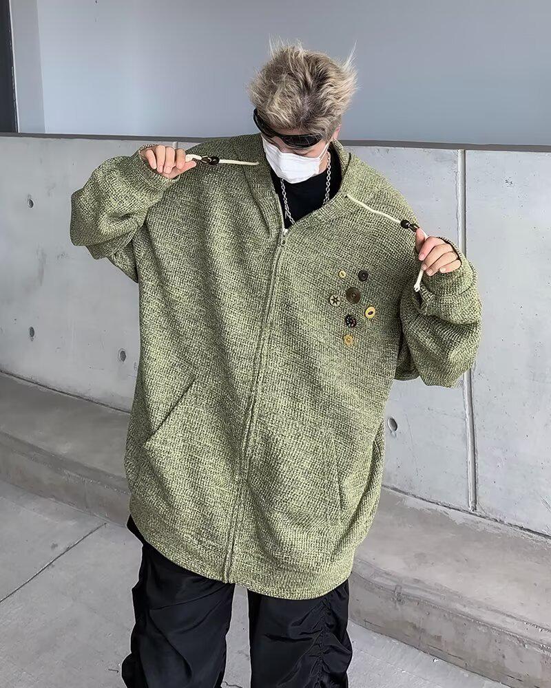 Unisex High-End Cleanfit Zipper Cardigan Sweater with Niche Design Hood