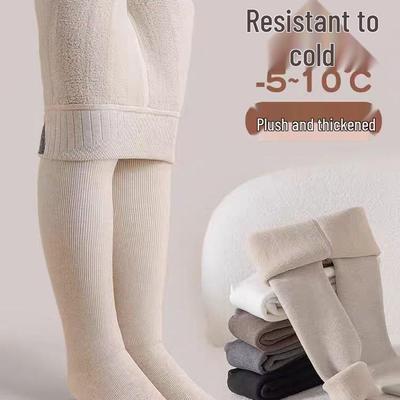 Children's Velvet-Lined High-Waisted Winter Tights with Cationic Waist and Vertical Stripes