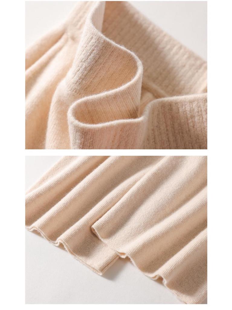 Women's Drapey High-Waisted Wide-Leg Wool Pants, Autumn/Winter Style, Soft, Versatile, Casual, Floor-Length, Straight-Leg Knit.