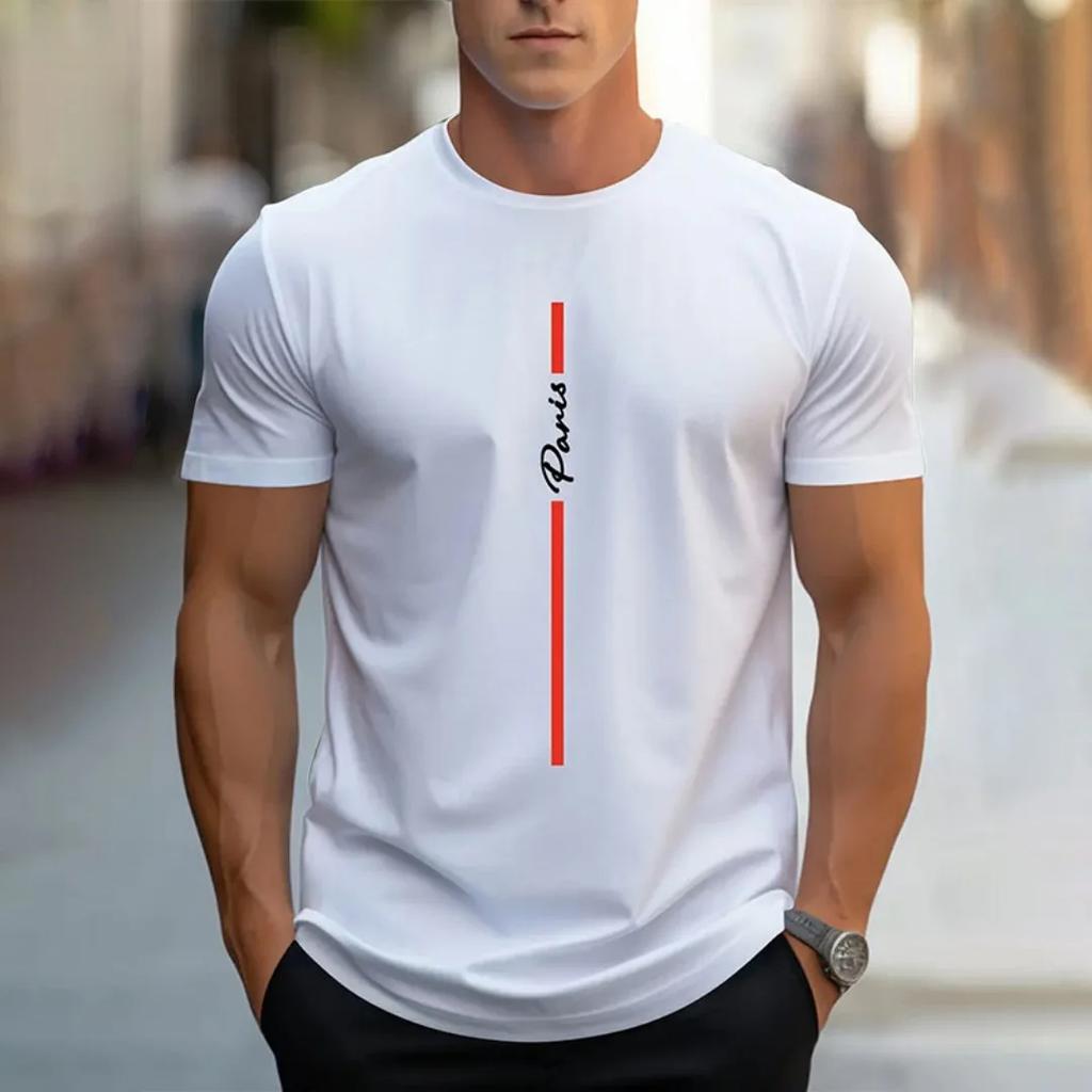 Summer Casual Loose PARI Letter Pattern Printed T-shirts Round Neck Short Sleeved Men's T-shirts