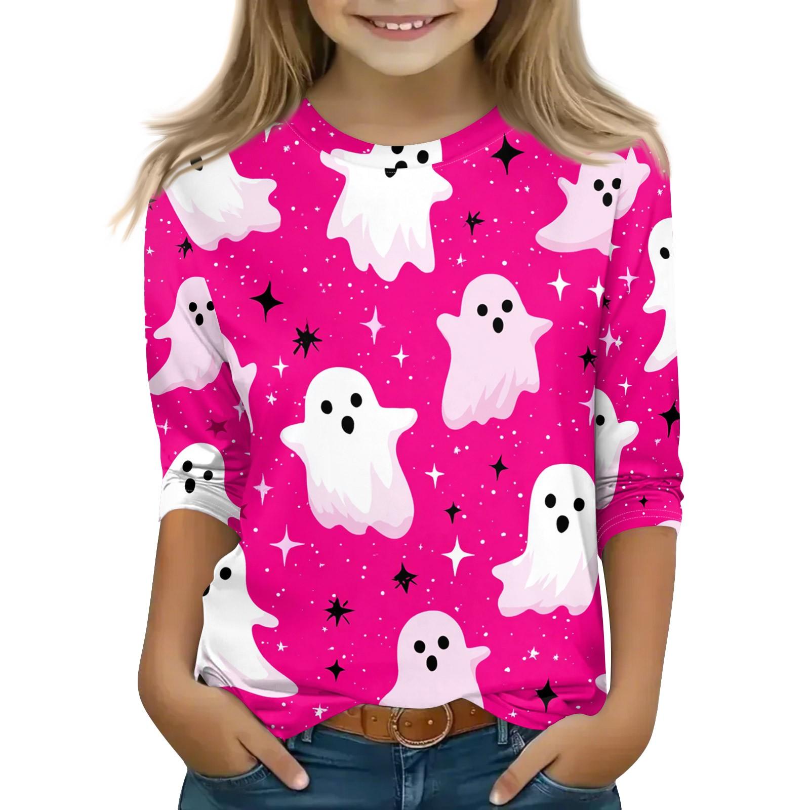 

Топы с принтом для девочек 5-16 лет с круглым вырезом и рукавами 3/4 Футболки Модные топы Наряды Футболки 110