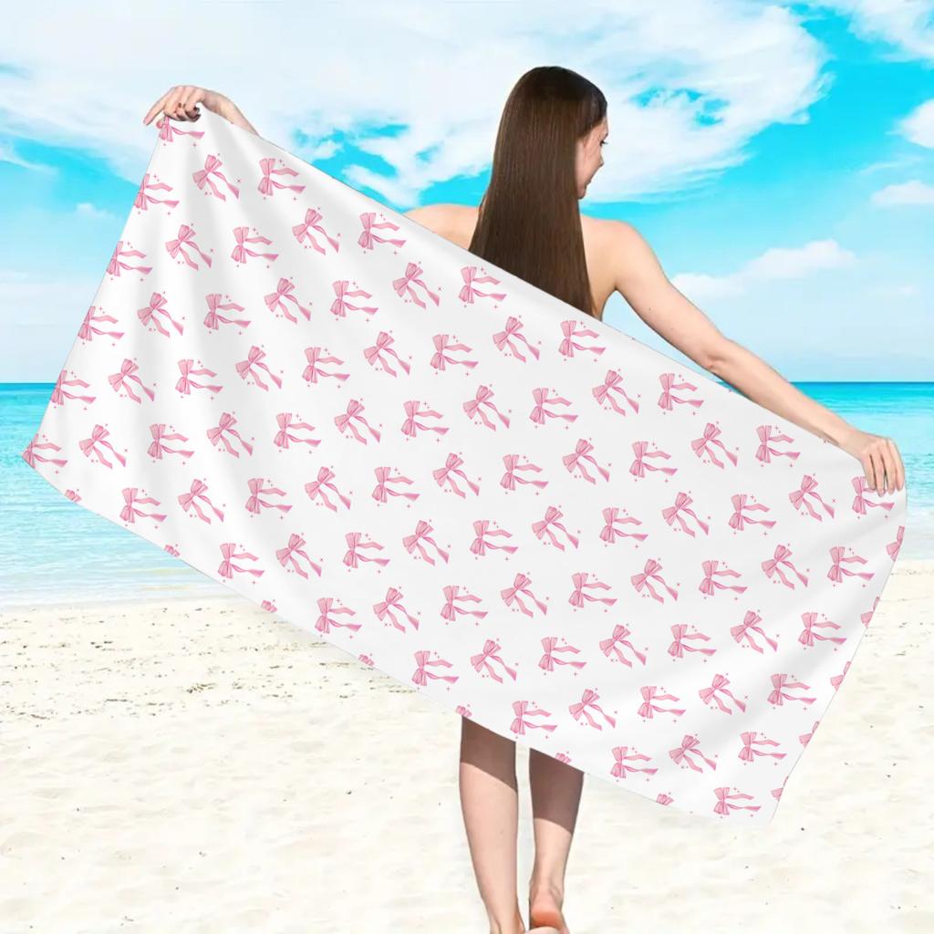 1pc Cute Love Bow Pattern Ultra-fine Fiber Beach Towel, Beach and Swimming Quick Drying Absorbent Beach Towel