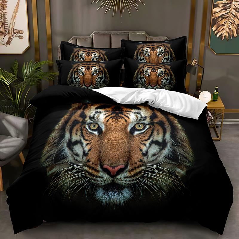 3D Tiger Bedding Set Fierce Beast Down Duvet Cover 2/3 Pieces Boy, Teens Quilt Cover Luxury Quick Drying Bed Cover
