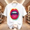 Sexy Colorful Diamonds Lip Print Women T Shirt Short Sleeve O Neck Loose Women Tshirt Ladies Tee Shirt Tops