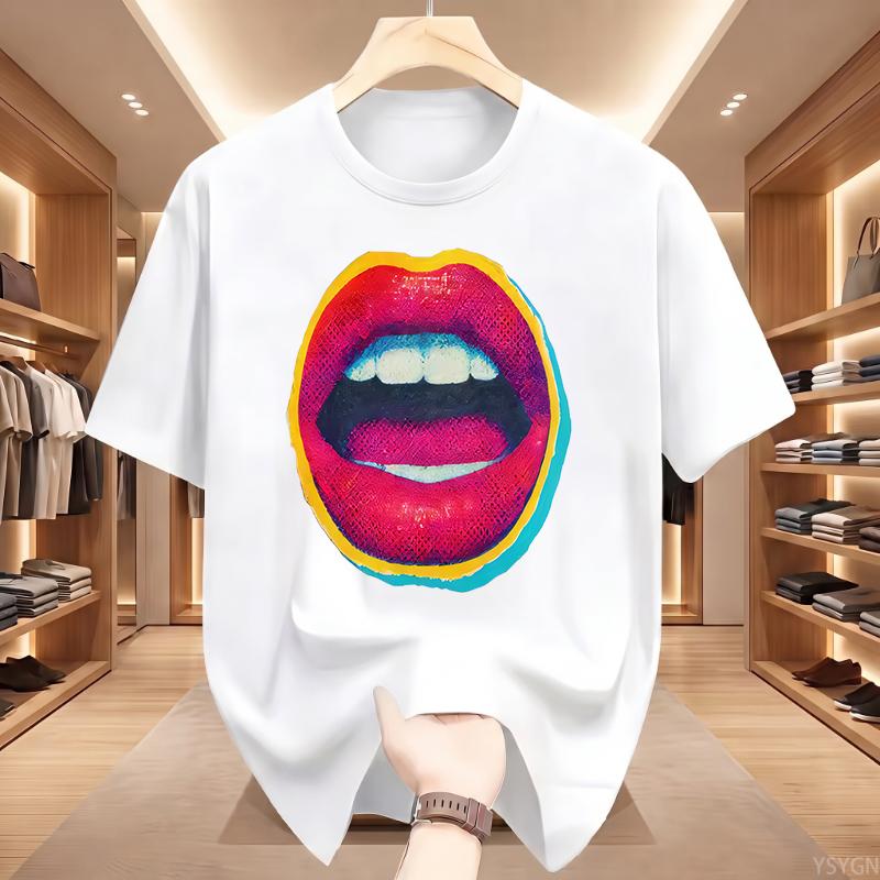 Sexy Colorful Diamonds Lip Print Women T Shirt Short Sleeve O Neck Loose Women Tshirt Ladies Tee Shirt Tops