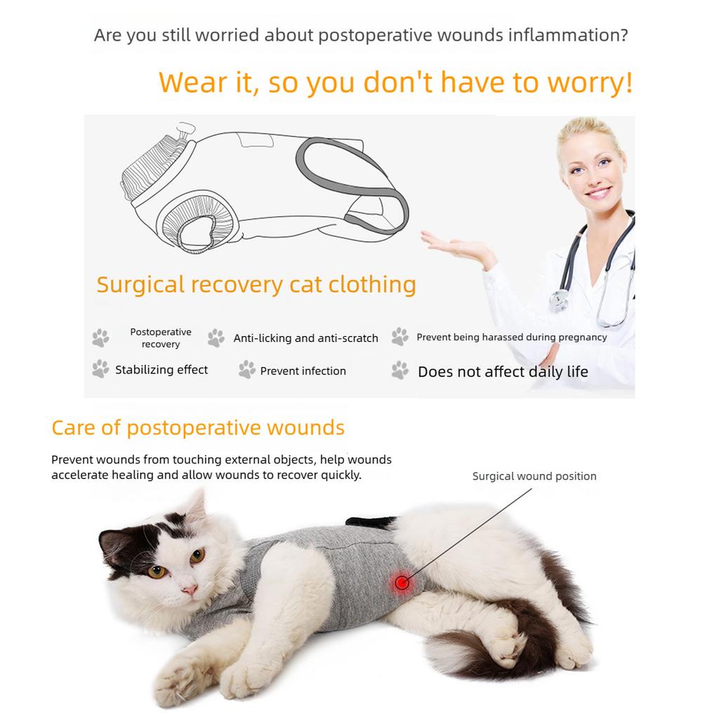 Breathable Cat Spay Recovery Suit Soft Cotton Anti Lick Surgical Garment For Post Surgery Wound Protection