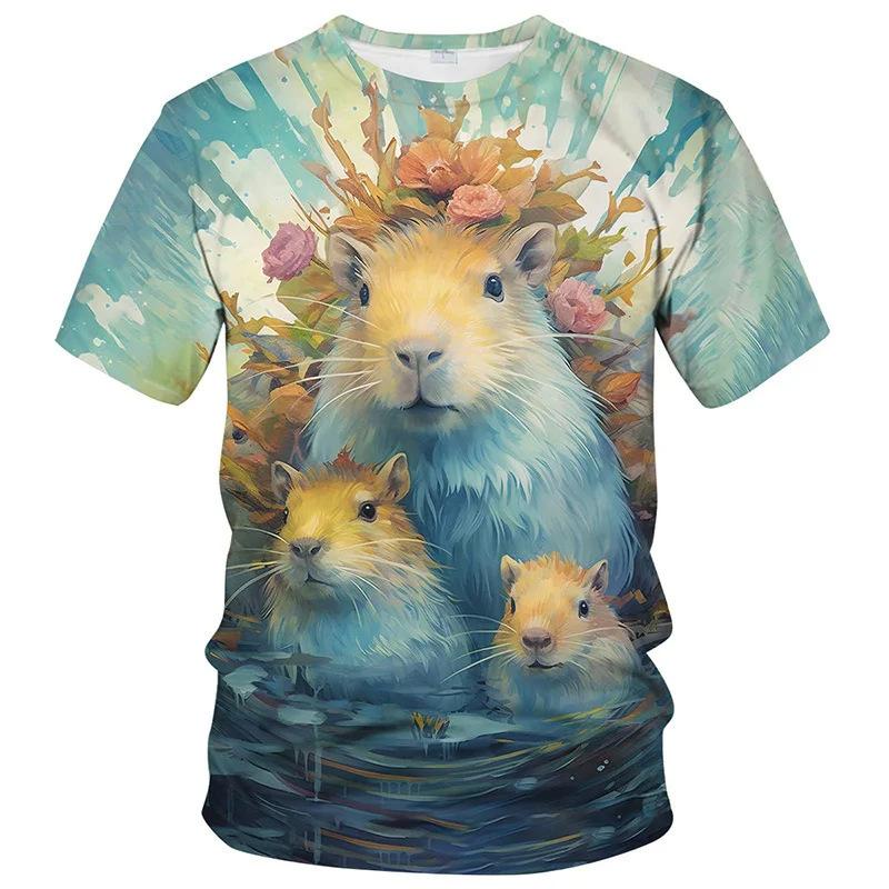 Cute Interesting Capybara Animal Graphic T-shirt Men 3D Printed Short Sleeved Round Neck T-shirt