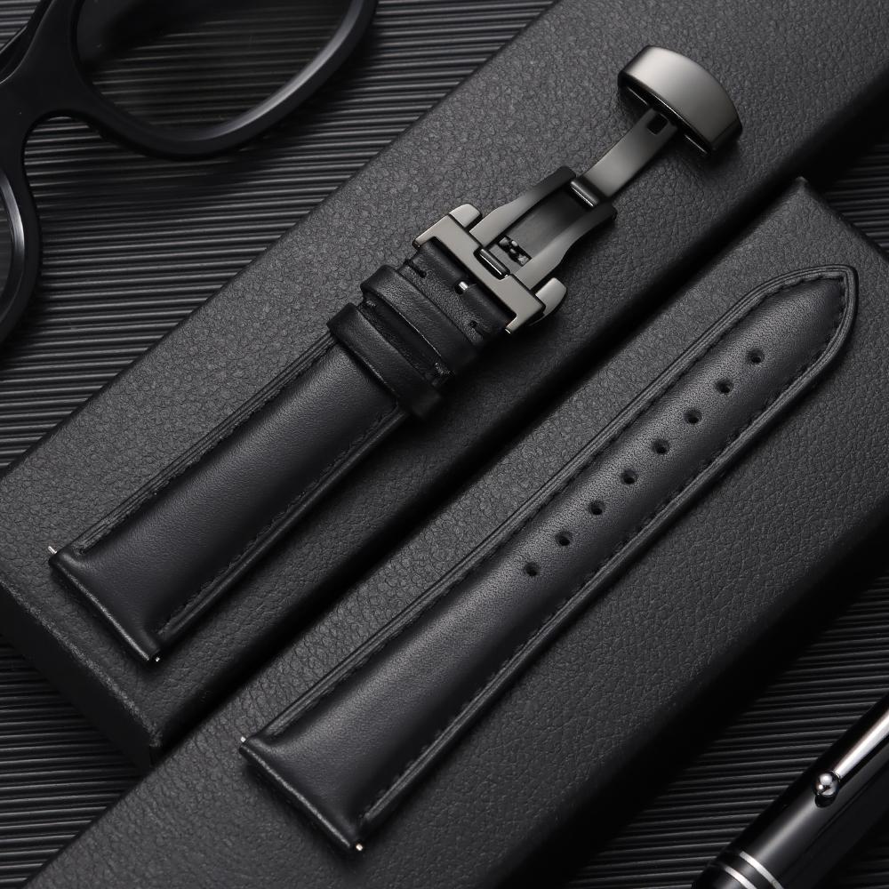 12/14/16/18/20/22mm Genuine Calfskin Watch Strap Casual Business Leather Watchband for Men Wristwatch Band with Butterfly Buckle