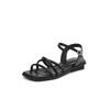 Sommer Damen Sandalen mit flacher Sohle Koreanische Version einfarbig Ein-Wort-Sandalen runde Spitze neue Schuhe in Übergröße Gummi weichsohlige Damenschuhe