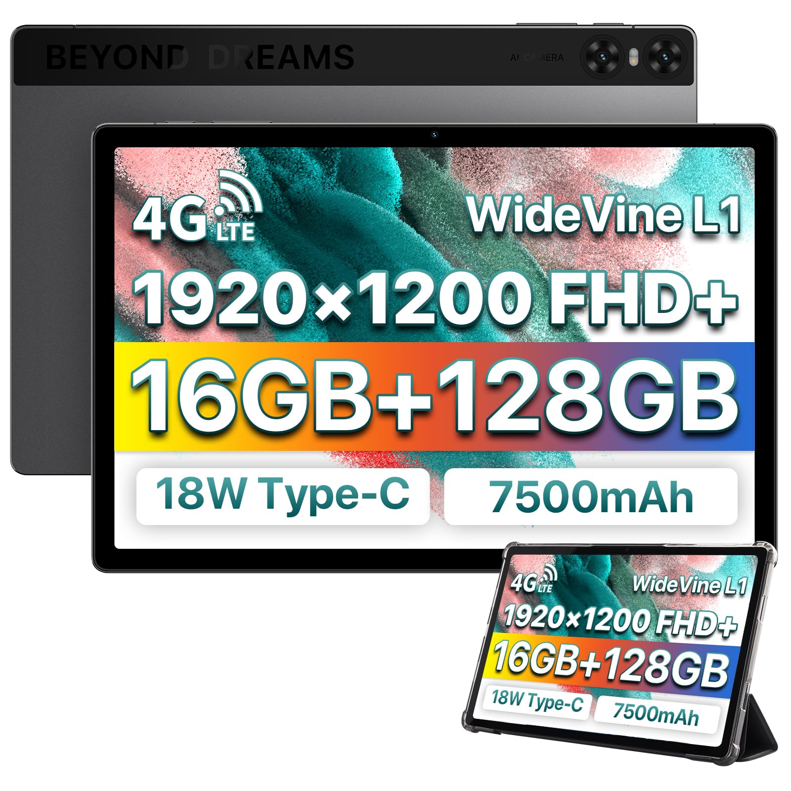 

UMIDIGI A13 Tab WideVine L1 Android HFD 2K 7500mAh 18W 4G 5G GMS Wireless and Face Recognition SIM-Free 10.5-inch Tablet, 19201200 Resolution, сірий колір