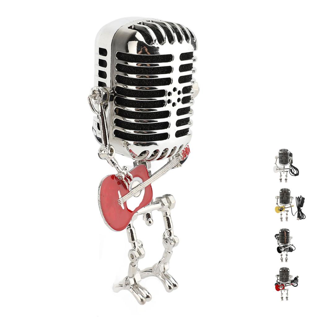Vintage Microphone Guitar Robot Table Lamp Aluminum Retro Metal Robot Night Light for Bedroom Desk H