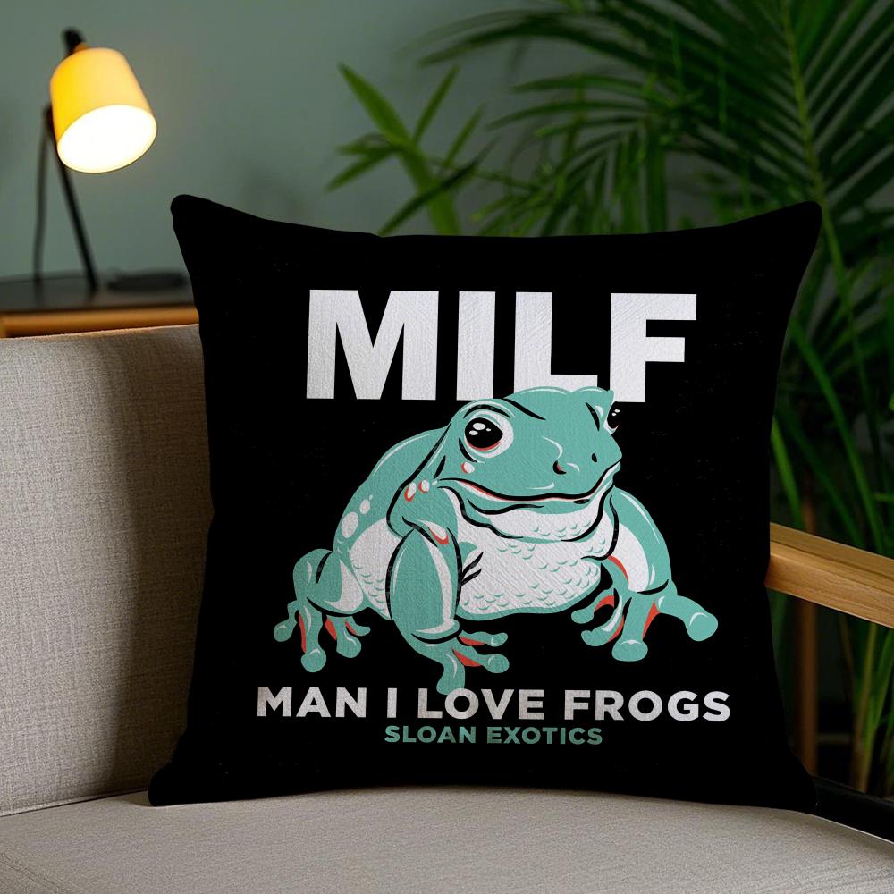 Man I Love Frogs Milf Cushion Cover Plush Fabric Soft Double-Sided Printed Invisible Zipper Sofa Pillow Case Home Decor