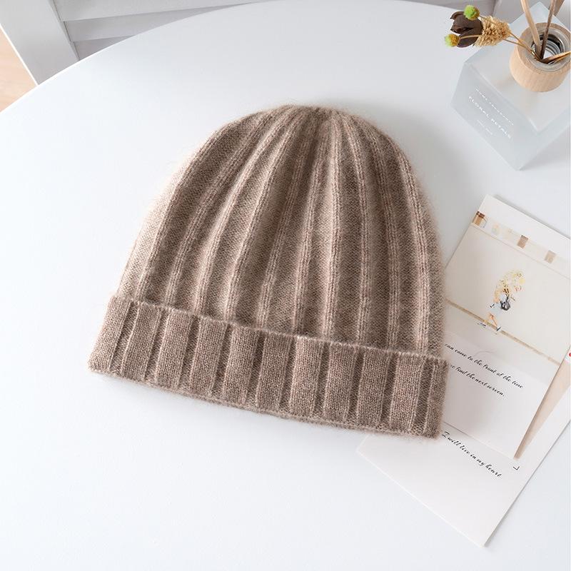 Children's autumn and winter% pure cashmere hat men's and women's solid color twisted flower casual flanged warm knitted hat
