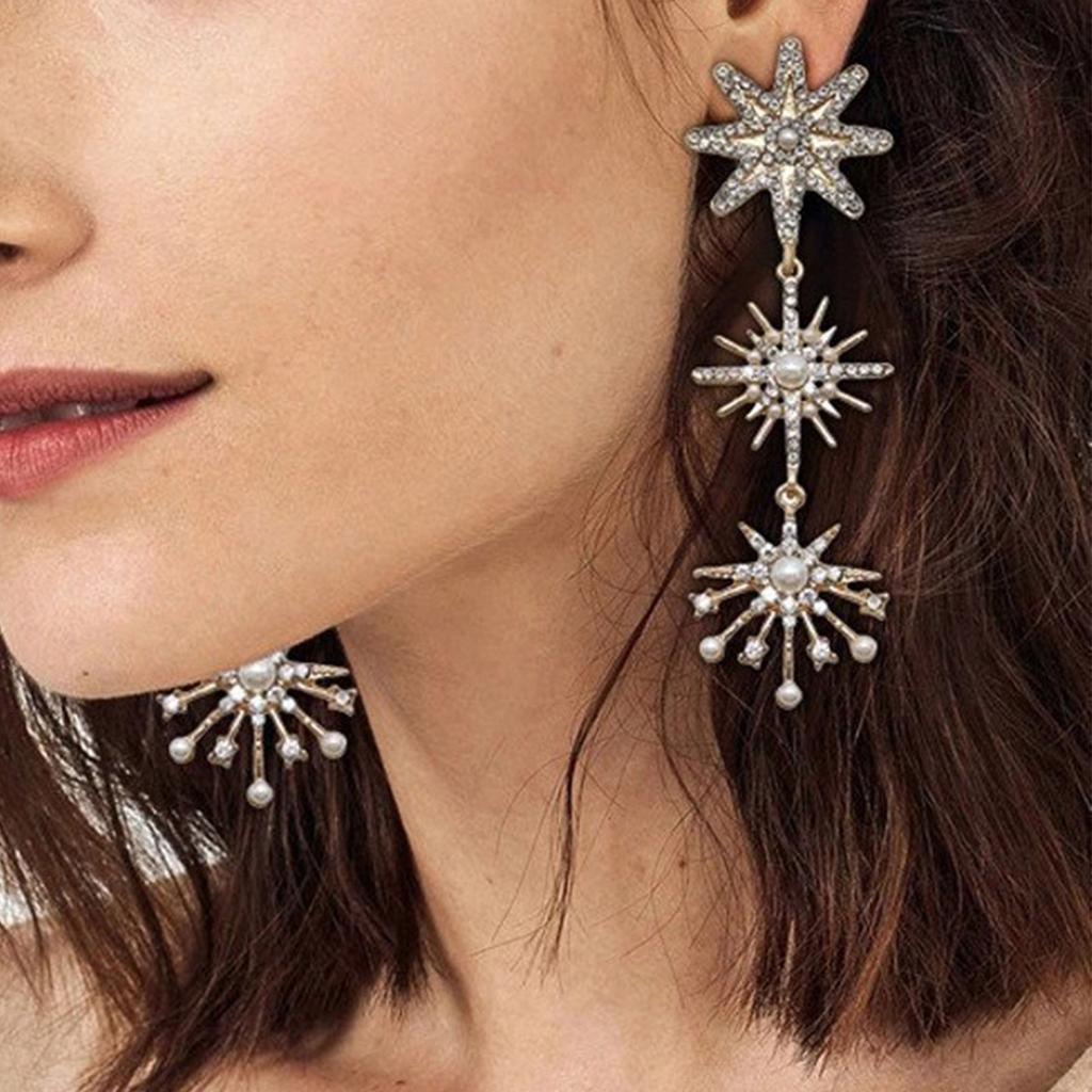 Long Alloy Studs Earrings Pendant Earrings Featuring Sunflower Design and Pearls Suitable for Trendy Ladies Present