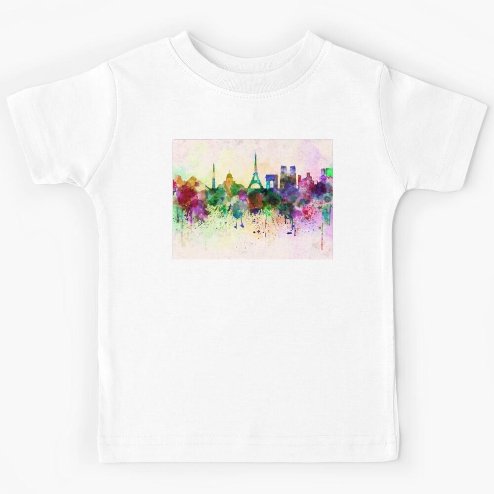 Paris skyline in watercolor background Kids T-Shirt 150