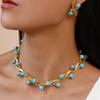 Diamond Turquoise Geometric Round Clavicle Necklace Court Style Niche Premium Necklace Set