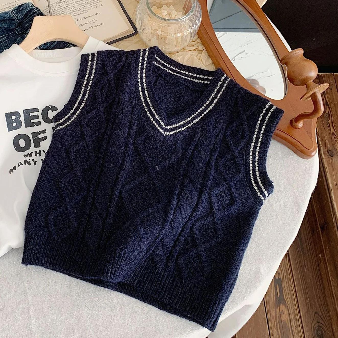 

Детский жилет Осенняя одежда для малышей Жилет с V-образным вырезом для мальчиков Вязаный полосатый модный свитер для девочек Зимняя одежда для малышей 90