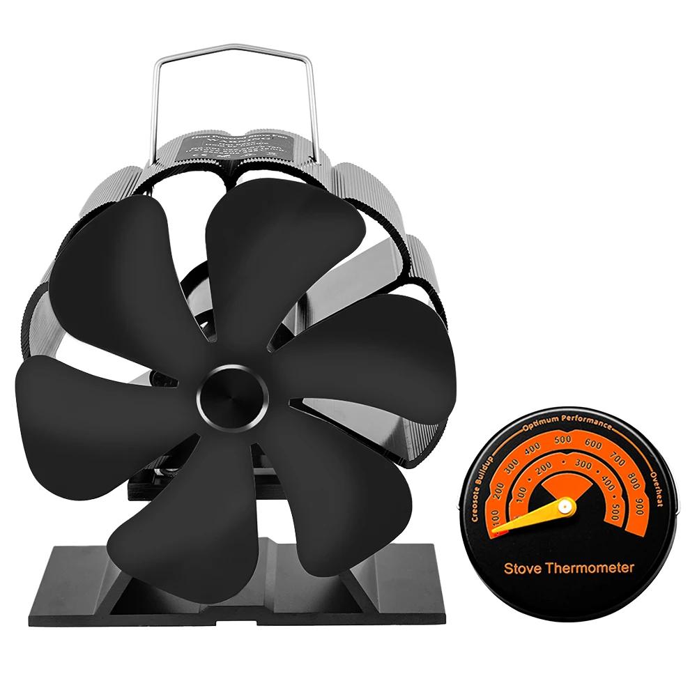 6 Blades Heat Powered Stove Fan Black Fireplace Komin Log Wood Burner Eco Friendly Quiet Fan Home Efficient Heat Distribution