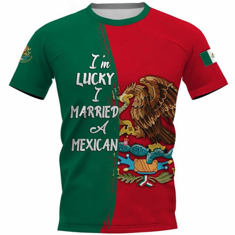 Fashion Mexico National Flag Print T Shirt For Men Funny 3D Eagle Pattern Short Sleeve Summer Casual O-neck Loose Top Men's Tees