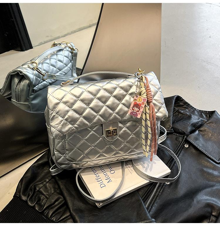 Spring new soft surface casual large capacity classic fashion solid color rhombus embroidery thread tote women's bag