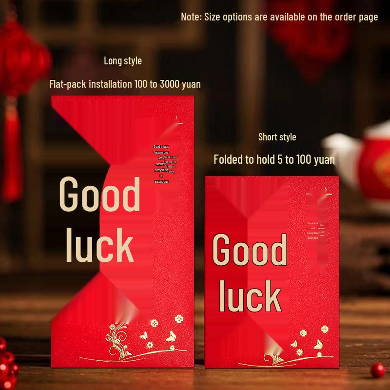 

2026 New Year Red Envelope: Thickened Creative Fu Character, Festive Lai See Gift with Gold Stamping in Chinese Style. 20 Long Style for Flat 100 Bill