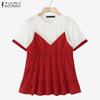 ZANZEA Women Summer Polka Dot Patchwork Casual Short Sleeve T-Shirts