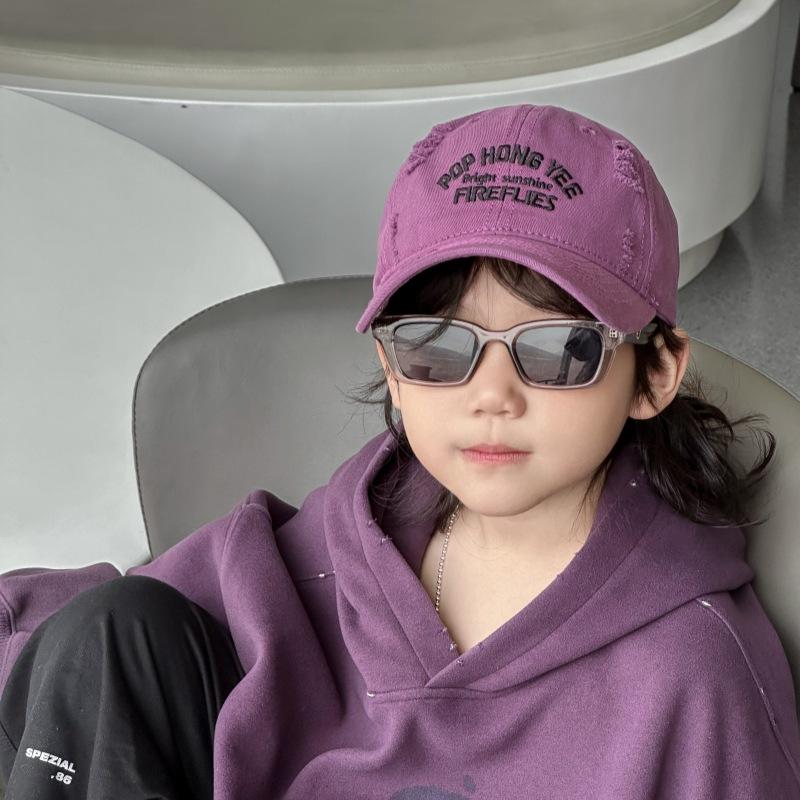 Spring Solid Color Children's Retro American Baseball Cap Boys and Girls Letter Embroidered Baseball Cap Big Brim Sun Hat