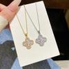 Korean Style Luxury Clover Titanium Necklace with Zircon - Stylish Women's Clavicle Chain