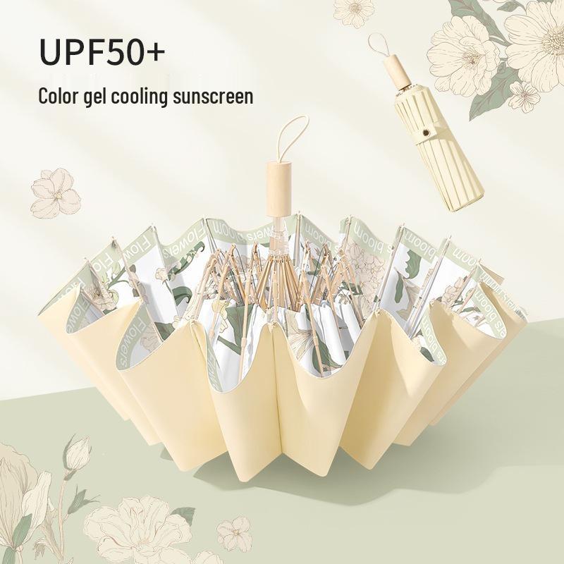 New 16-Rib Windproof UV Protection Folding Umbrella - Large Dual-Use for Sun & Rain