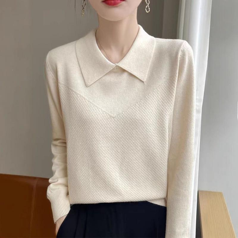 Women's Casual POLO Collar Knit Pullover - Loose Long Sleeve Autumn/Winter Lapel Sweater Design.