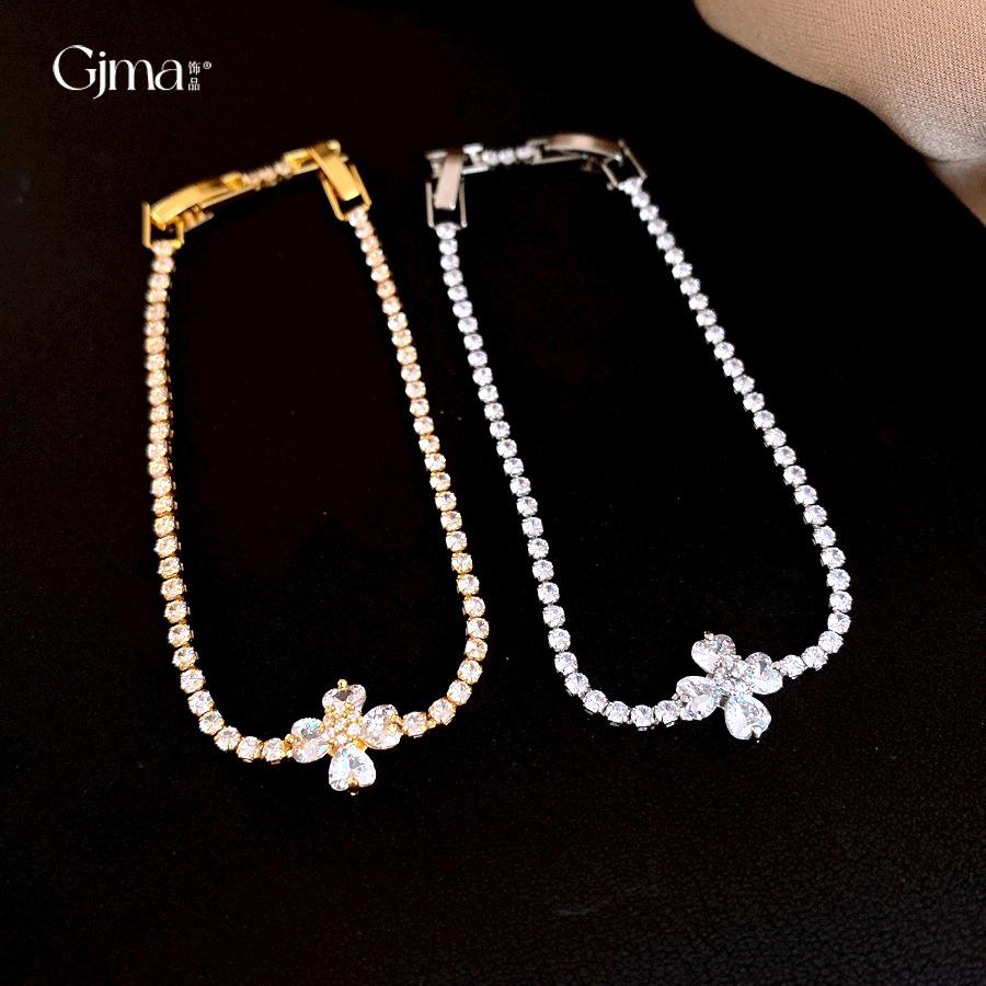 18k Real Gold Electroplated Zircon Flower Bracelet Light Luxury Bracelet European and American Simple and Exquisite Jewelry Women