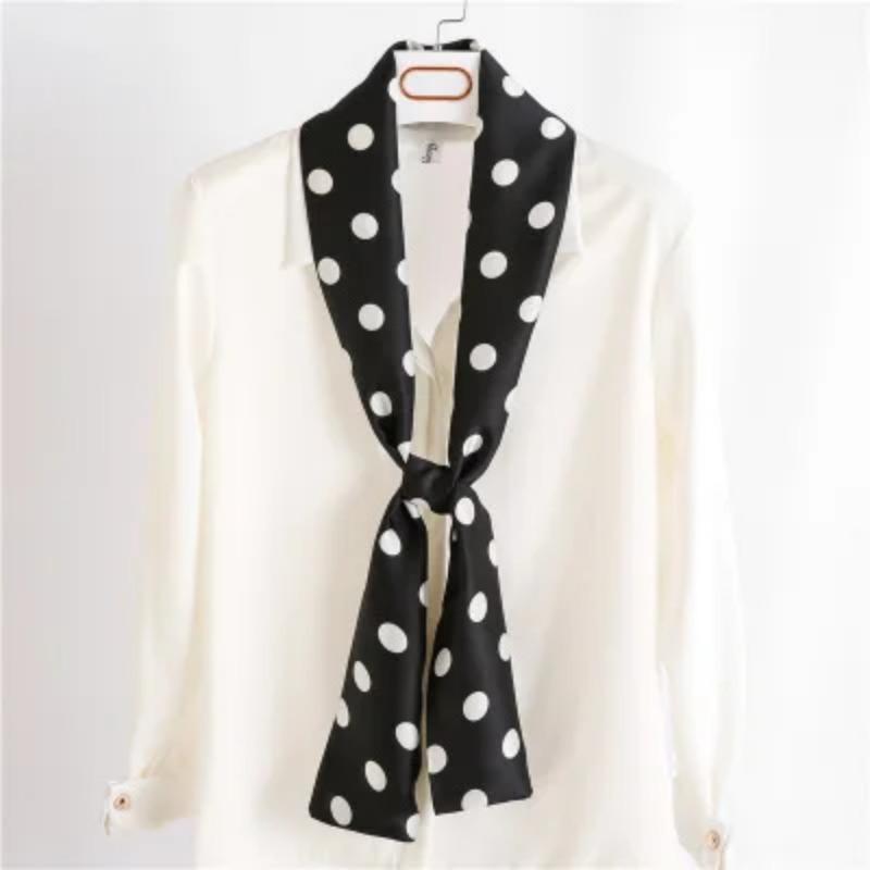 Hijab Real Long Silk Women Print Elegant Neck Scarves Hair Head Ribbon Tie Bag Handle Decoration Foulard Collar Kerchief