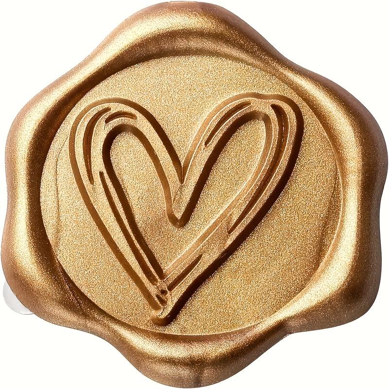 2Pcs Golden Heart Pattern Adhesive Wax Seals Sealing Stickers for Wedding Invitations, Gift Envelopes Seals with Elegant Sealing Design